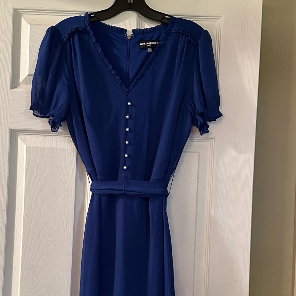 Karl Lagerfeld Royal Blue Midi Dress with Pearl Buttons